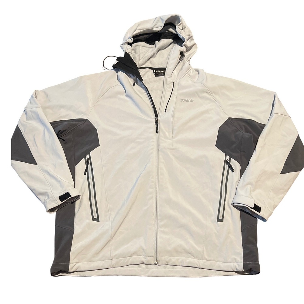 Solaris Mens XL Hooded Full Zip Jacket Light Gray‎ Charcoal Accents Activewear
